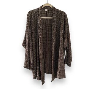 Vintage Match Point Brown Checkered Open Front Oversized Cardigan Women’s OSFM‎